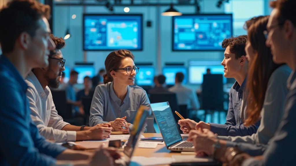 Technology specialists reviewing digital systems